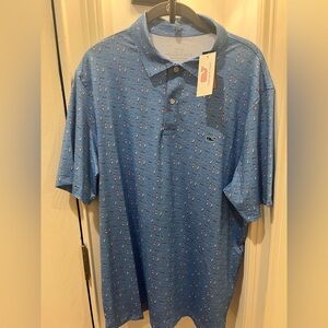 NWT Vineyard Vines Men's Light Blue Sailboat Print Performance Polo | Size L
